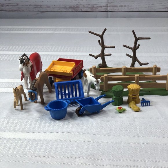 Playmobil Geobra Country Farm Mixed Lot 18+ pieces horses pony fence wagon toys - Picture 4 of 8